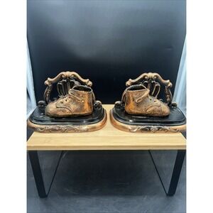 Antique Bronzed Baby Shoes On Bronze Book Shelf Ends, Baby Shoes
